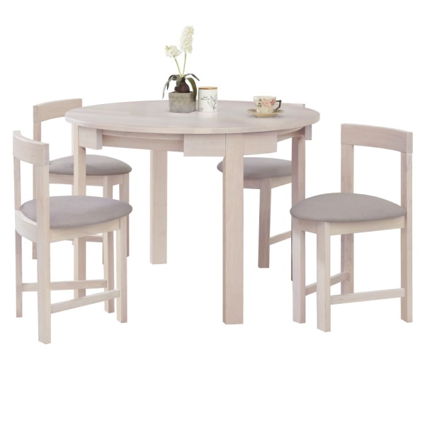 Set de sufragerie 1+4, lemn masiv, alb model lemn /gri-bej, DOMIO