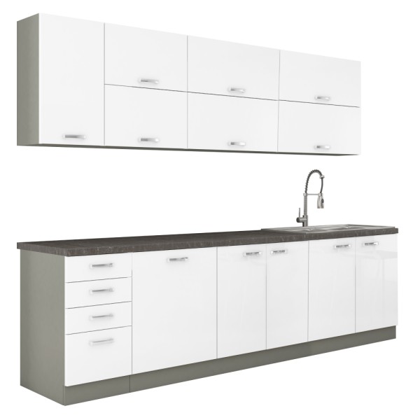 Set mobilier bucătărie, alb extra lucios/ gri, PRADO