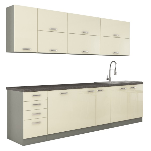 Set mobilier bucătărie, crem extra lucios/ gri, PRADO
