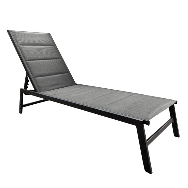 Şezlong de grădină poziţionabil, negru/gri, LOPEZ