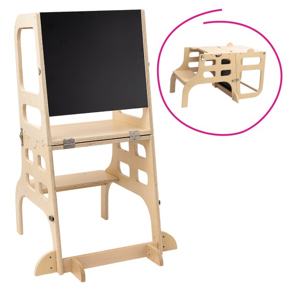 Turnul de învăţare Montessori 3în1 cu tablă, natural, MAGAN