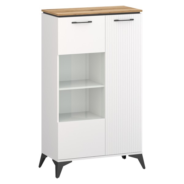 Vitrină joasă, alb/stejar evoke, VELIS 1D1W