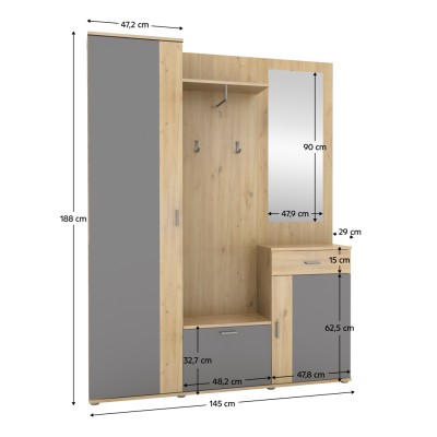 Ansamblu hol, stejar artisan/grafit,  AMALIA