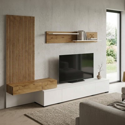 Ansamblu living, alb/stejar Artisan, REBEKA NEW