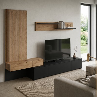Ansamblu living, negru/stejar Artisan, REBEKA NEW