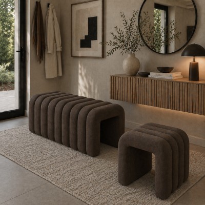Bancă de design, ţesătură maro, SUNDO