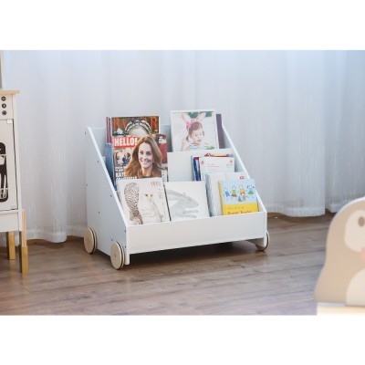 Bibliotecă pentru copii cu roţi, albă, BERUS