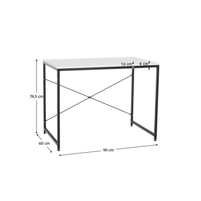 Birou, alb/negru, 90x60 cm, MELLORA