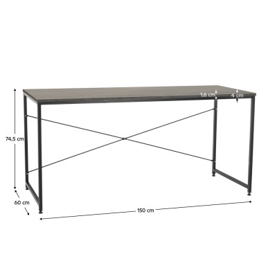 Birou, beton/negru, 150x60 cm, MELLORA
