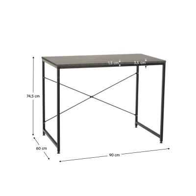 Birou, beton/negru, 90x60 cm, MELLORA