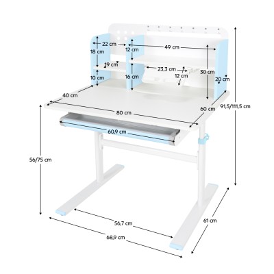 Birou crescător, albastru/alb, ADAN