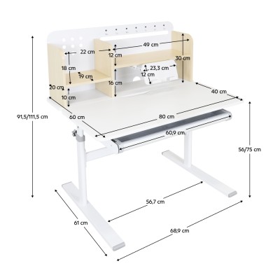 Birou crescător, natural/alb, ADAN