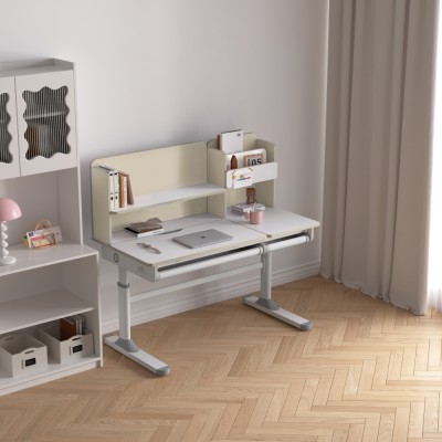 Birou crescător, natural/alb, LEDIN