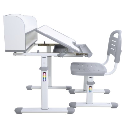 Birou şi scaun crescător, gri/alb, set ZION