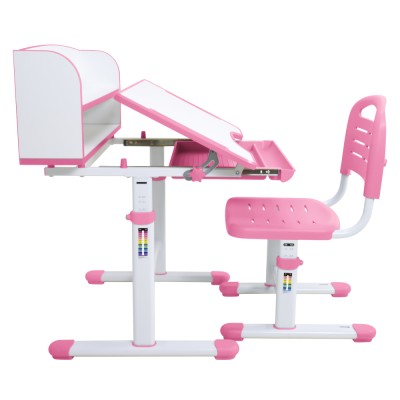 Birou şi scaun pentru creştere, roz/alb, set ZION
