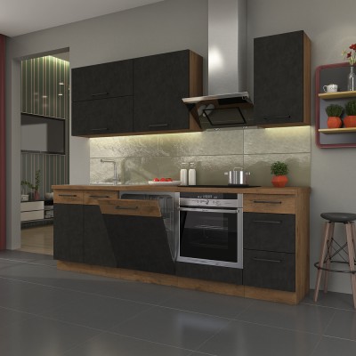 Cabinet inferior cu coş pull-out, stejar lancelot, bucătăria VEGA 1