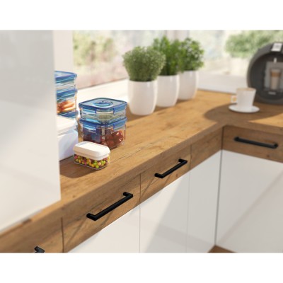 Cabinet superior de colţ, alb extra lucios HG/stejar Lancelot, VEGA 58x58 GN-72 1F