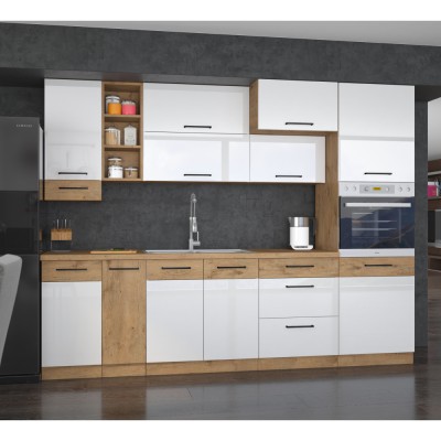 Cabinet superior de colţ, alb extra lucios HG/stejar Lancelot, VEGA 58x58 GN-72 1F