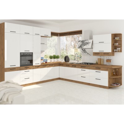 Cabinet superior de colţ, alb extra lucios HG/stejar Lancelot, VEGA 58x58 GN-72 1F