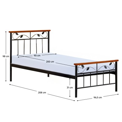 Cadru pat cu somieră lamelară, lemn cireş/ metal, 90x200 cm, MORENA 