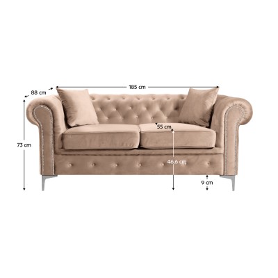 Canapea 2 locuri, stofă maro deschis Velvet, ROMANO