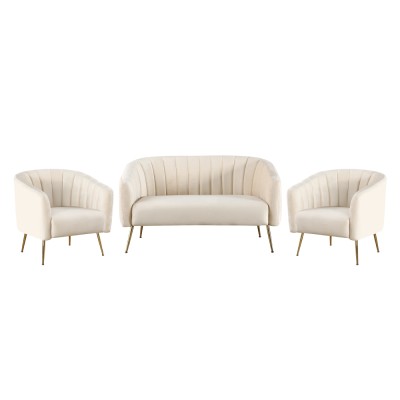 Canapea de design cu 2 locuri, ţesătură Velvet bej/gold crom-auriu, BAGY