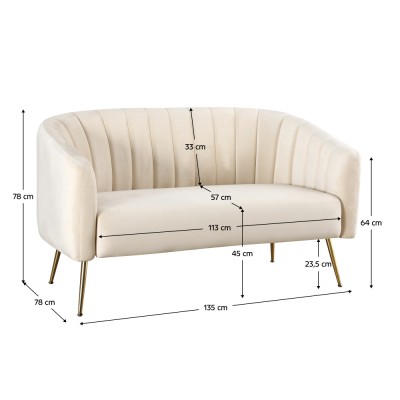Canapea de design cu 2 locuri, ţesătură Velvet bej/gold crom-auriu, BAGY