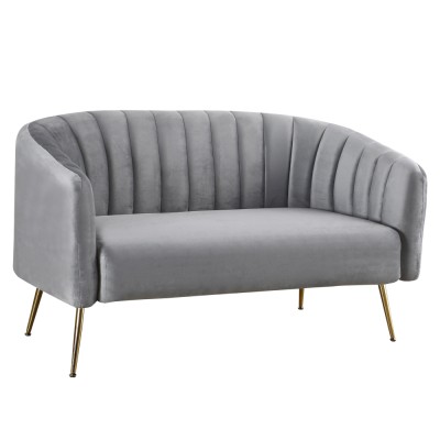 Canapea de design cu 2 locuri, ţesătură Velvet gri/gold crom-auriu, BAGY