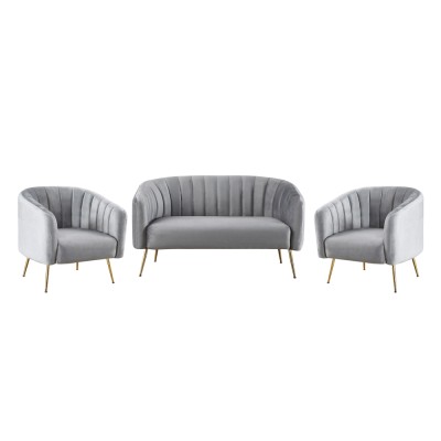 Canapea de design cu 2 locuri, ţesătură Velvet gri/gold crom-auriu, BAGY