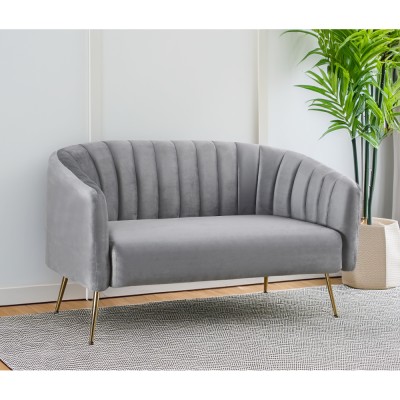 Canapea de design cu 2 locuri, ţesătură Velvet gri/gold crom-auriu, BAGY