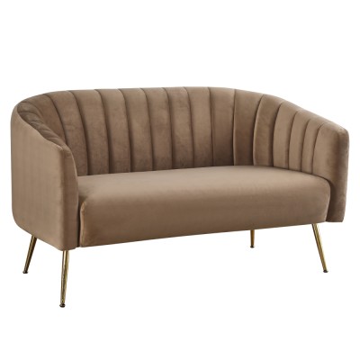 Canapea de design cu 2 locuri, ţesătură Velvet maro/gold crom-auriu, BAGY