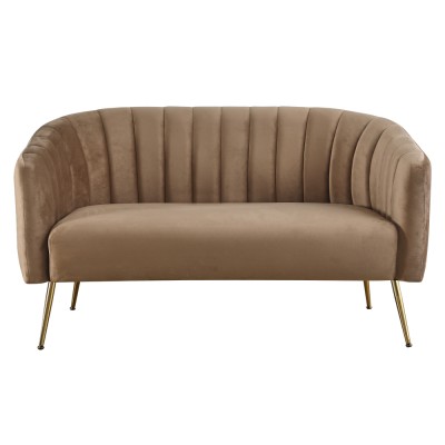 Canapea de design cu 2 locuri, ţesătură Velvet maro/gold crom-auriu, BAGY