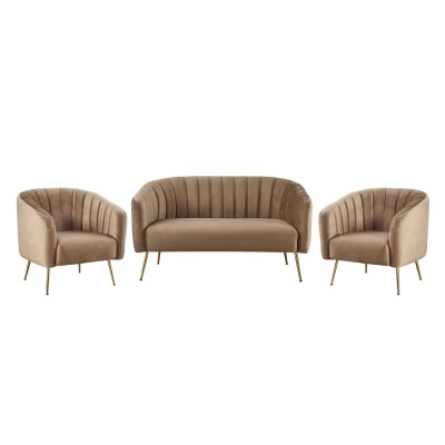 Canapea de design cu 2 locuri, ţesătură Velvet maro/gold crom-auriu, BAGY