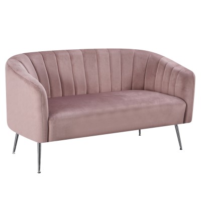 Canapea de design cu 2 locuri, ţesătură Velvet roz/crom-argintiu, BAGY