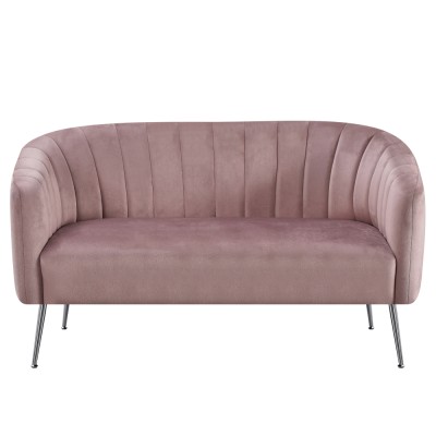Canapea de design cu 2 locuri, ţesătură Velvet roz/crom-argintiu, BAGY