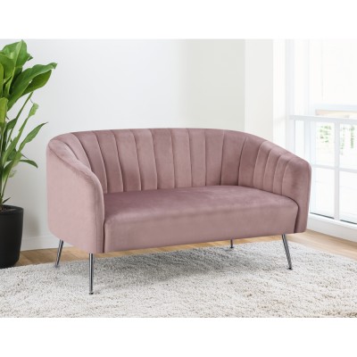 Canapea de design cu 2 locuri, ţesătură Velvet roz/crom-argintiu, BAGY