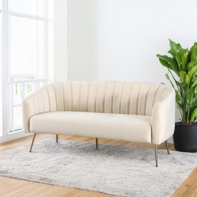 Canapea de design cu 3 locuri, ţesătură Velvet bej/gold crom-auriu, BAGY