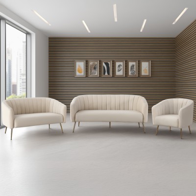 Canapea de design cu 3 locuri, ţesătură Velvet bej/gold crom-auriu, BAGY