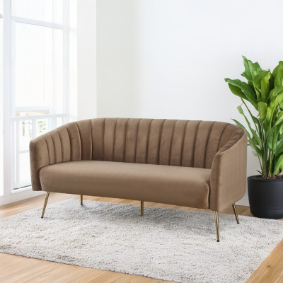 Canapea de design cu 3 locuri, ţesătură Velvet maro/gold crom-auriu, BAGY