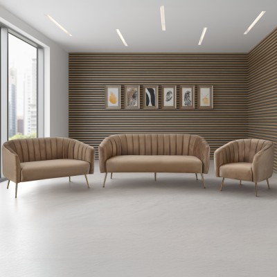 Canapea de design cu 3 locuri, ţesătură Velvet maro/gold crom-auriu, BAGY