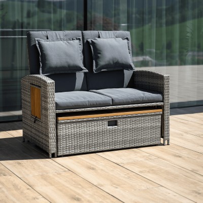 Canapea de grădină din ratan, gri/natural, MALORY