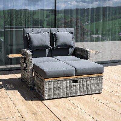 Canapea de grădină din ratan, gri/natural, MALORY