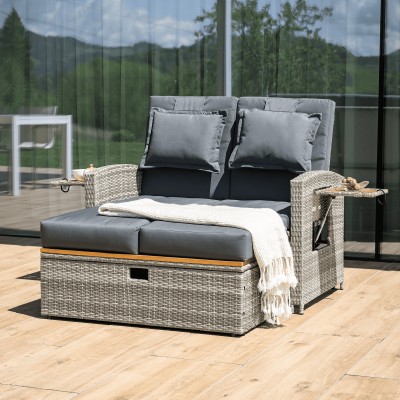 Canapea de grădină din ratan, gri/natural, MALORY