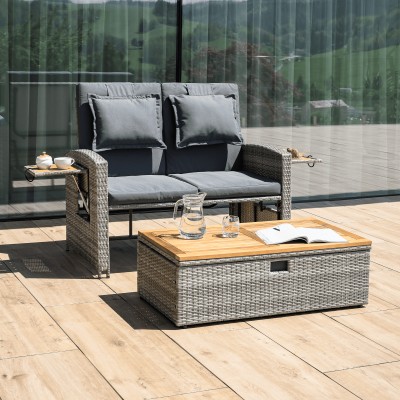 Canapea de grădină din ratan, gri/natural, MALORY