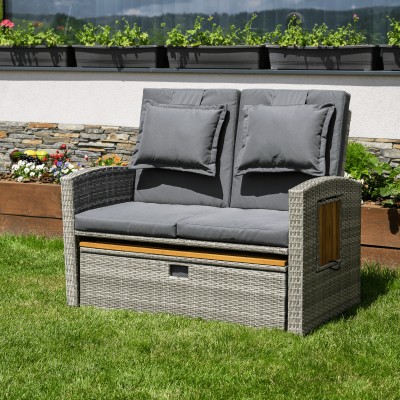 Canapea de grădină din ratan, gri/natural, MALORY