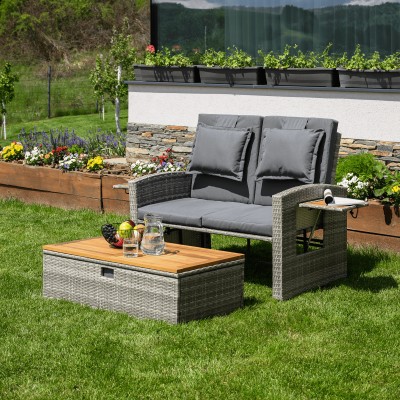 Canapea de grădină din ratan, gri/natural, MALORY