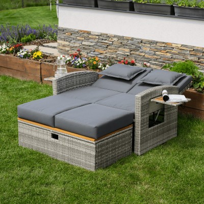 Canapea de grădină din ratan, gri/natural, MALORY