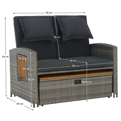 Canapea de grădină din ratan, gri/natural, MALORY