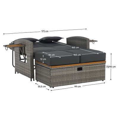 Canapea de grădină din ratan, gri/natural, MALORY