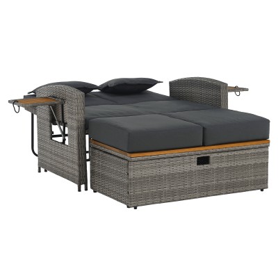 Canapea de grădină din ratan, gri/natural, MALORY